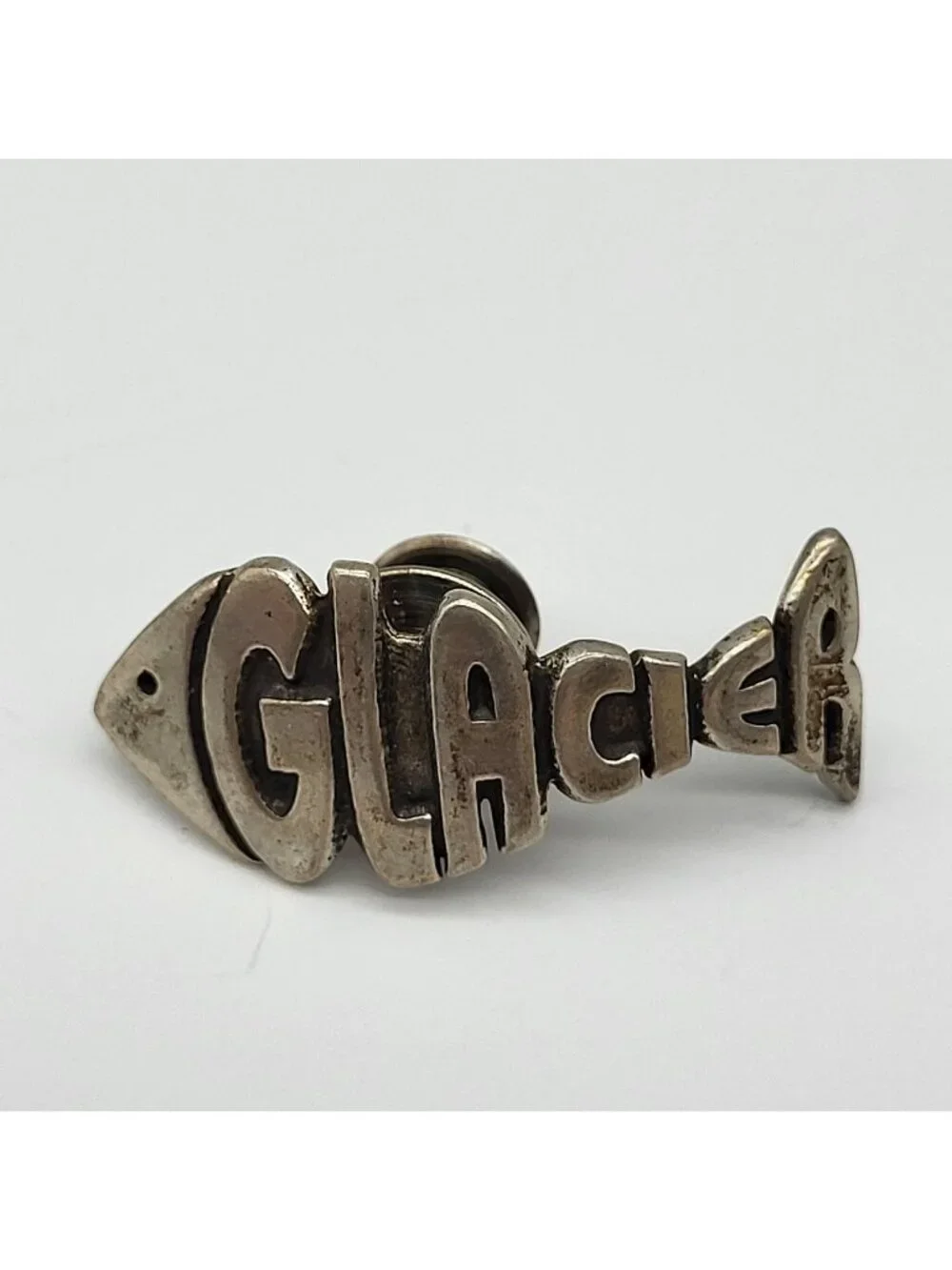 Vintage Sterling Silver Glacier Fish Tie Tack Lapel Pin Mount Baker Ski Artisan